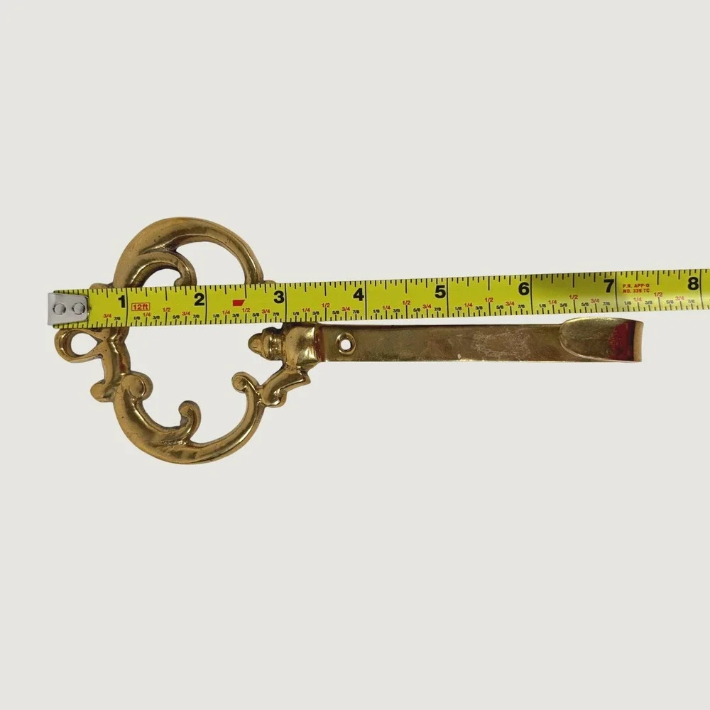 Vintage Ornate Solid Brass Wall Hook Scrolled Openwork Made in India 7.5 Inch